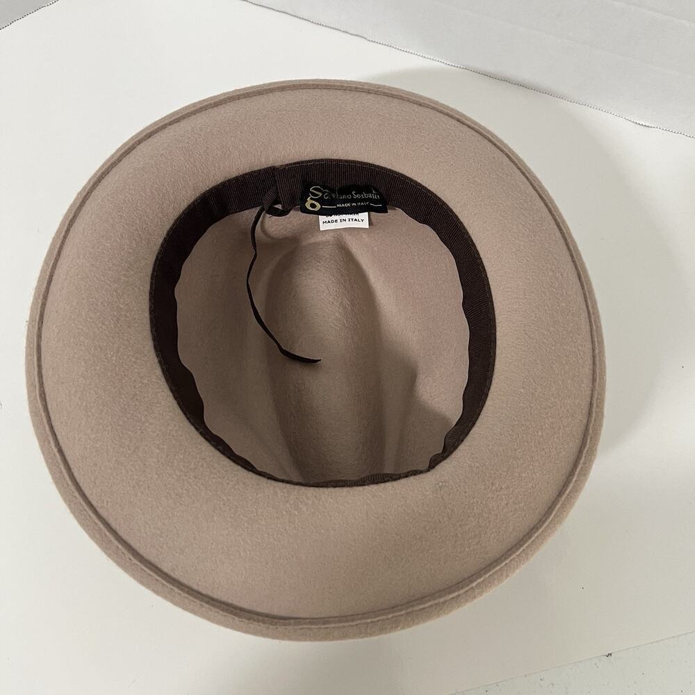 Women Galliano Sorbatti Wool Hat Medium Leather Band Fedora Taupe Made In Italy - Picture 6 of 9
